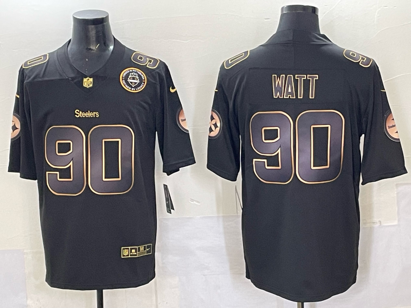 Men Pittsburgh Steelers #90 Watt Black Nike Limited NFL 2025 Jersey style 05